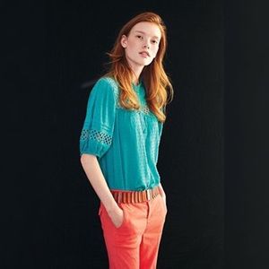 Anthropologie Swiss Spritz Blouse Navy Button Up